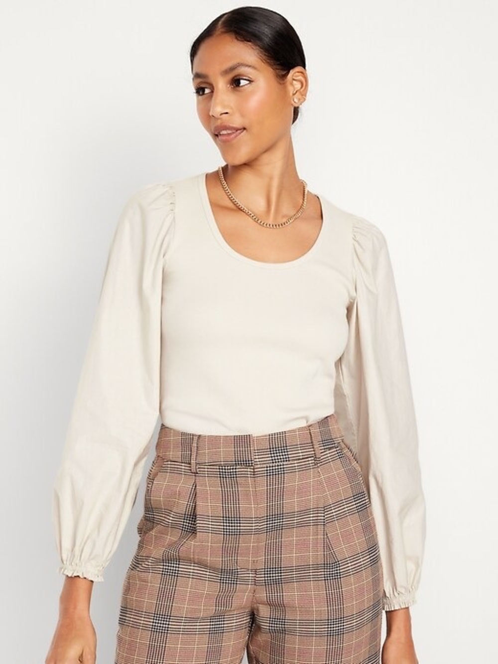 Old Navy Puff-Sleeve Mixed Material Top